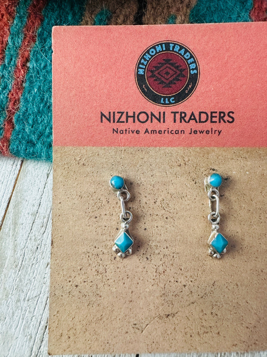 Zuni Sterling Silver & Turquoise Dangle Earrings