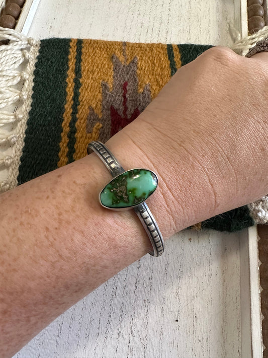 Chimney Butte Navajo Sterling Silver & Sonoran Mountain Turquoise Cuff Bracelet Signed