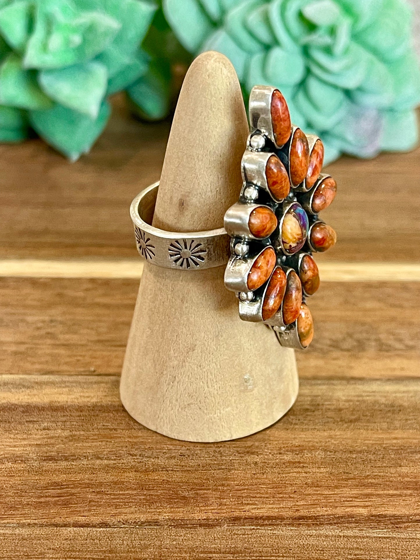 Beautiful Handmade Orange Mojave, Pink Dream Mojave And Sterling Silver Adjustable Ring