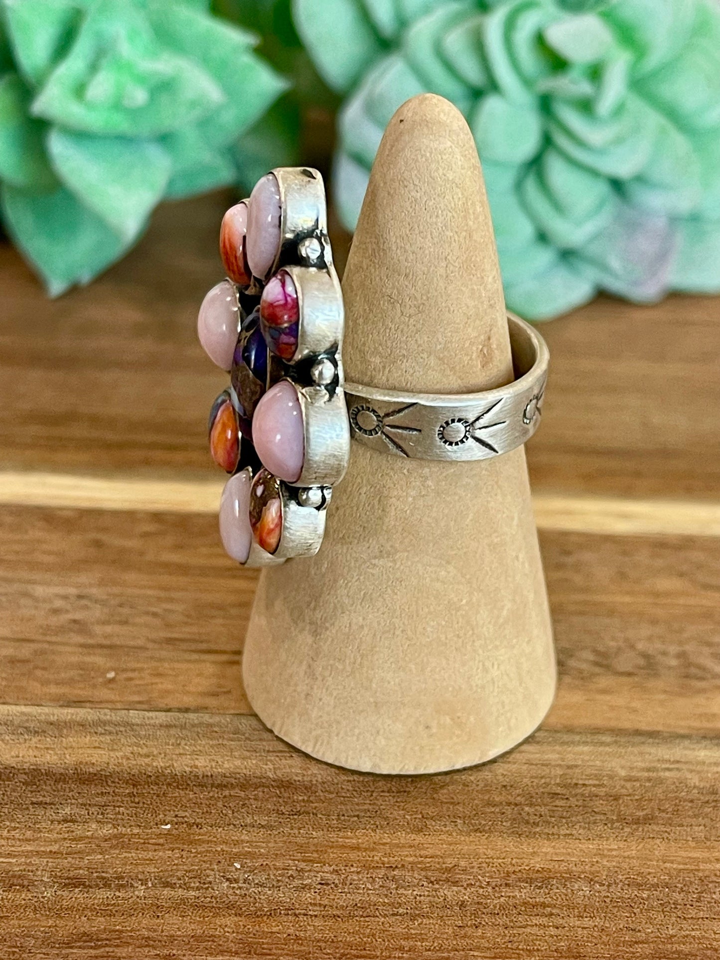 Beautiful Handmade Multi Stone And Sterling Silver Adjustable Ring