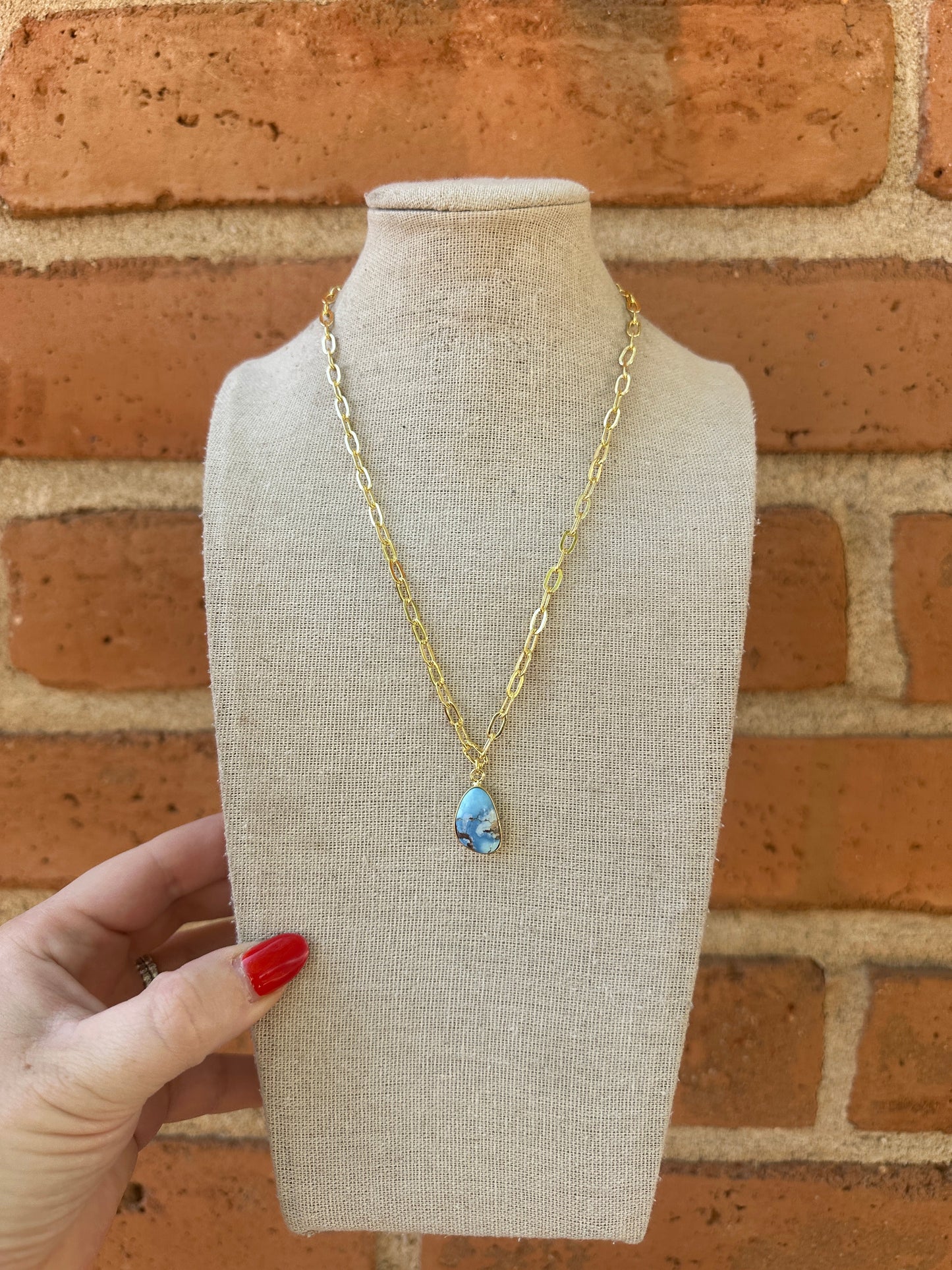 “The Golden Collection” THE GOLDIES Handmade Natural Golden Hills Turquoise 14k Gold Plated Necklace TEARDROP