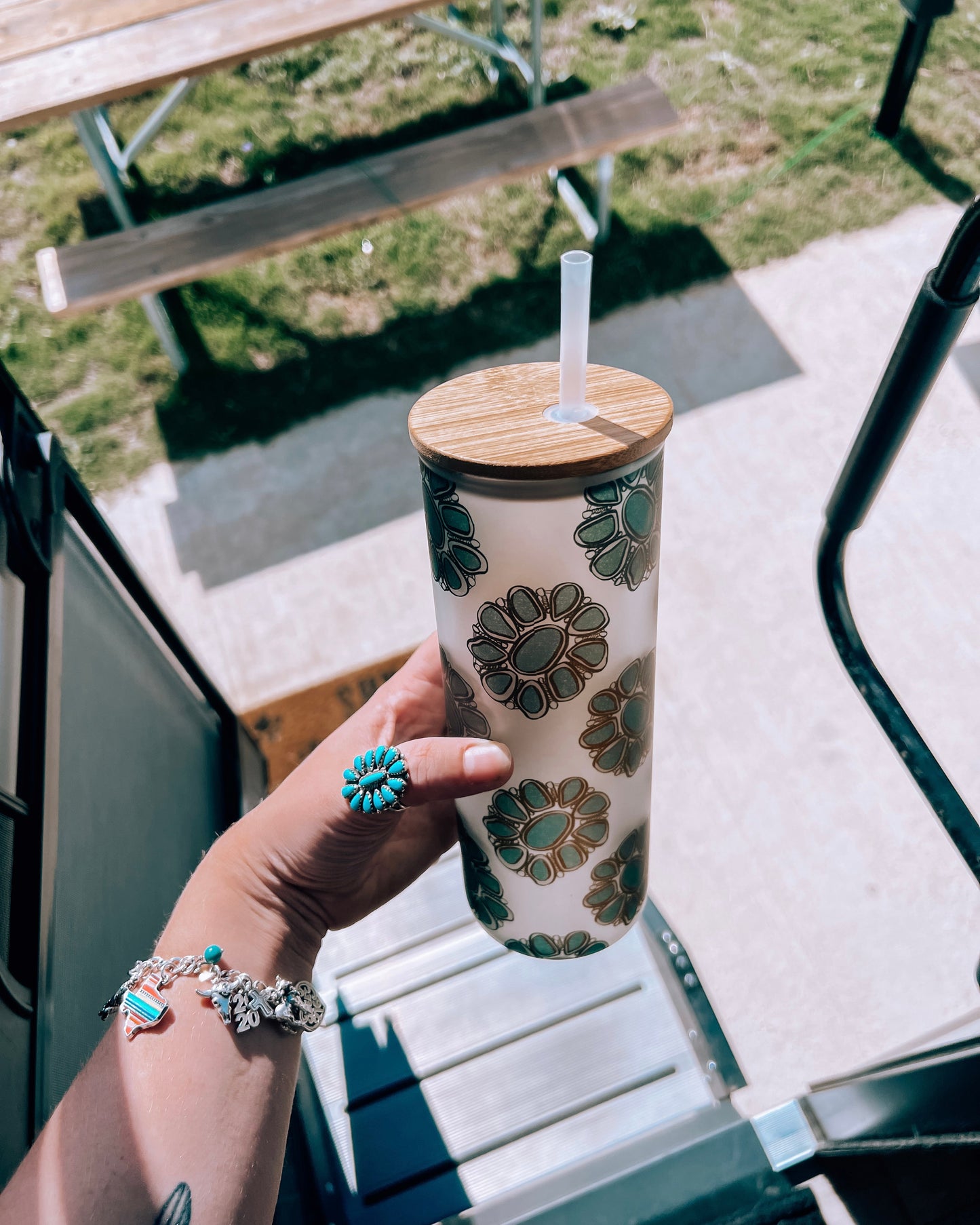 Turquoise Concho Frosted Glass Tumbler