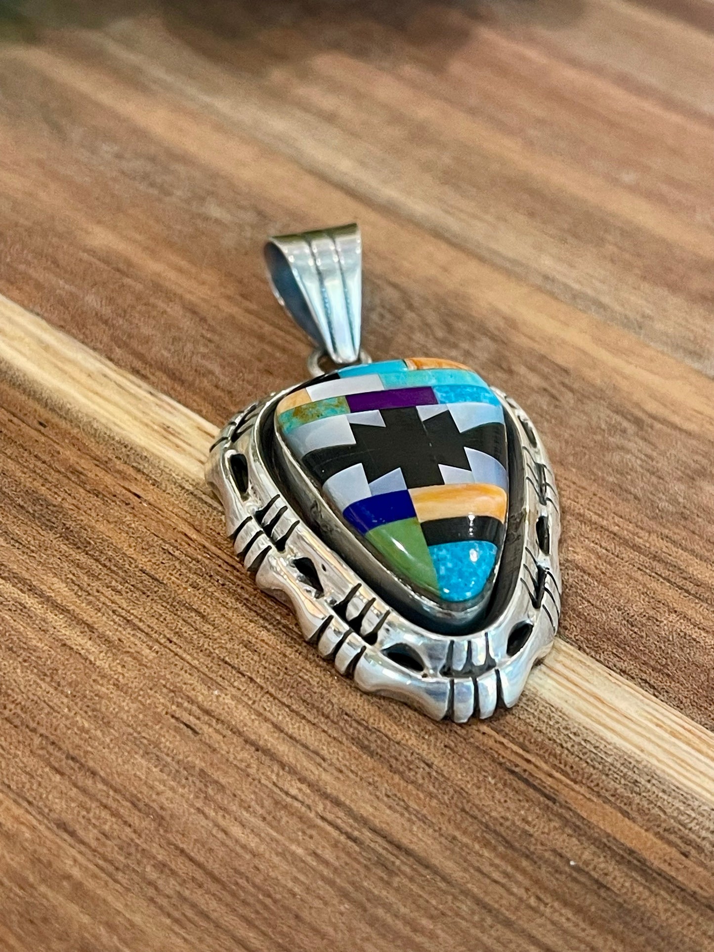 Beautiful Handmade Sterling Silver & Multi Stone Inlay Pendant