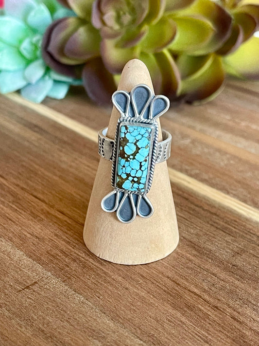 Beautiful Handmade Number 8 Turquoise And Sterling Silver Adjustable  Ring