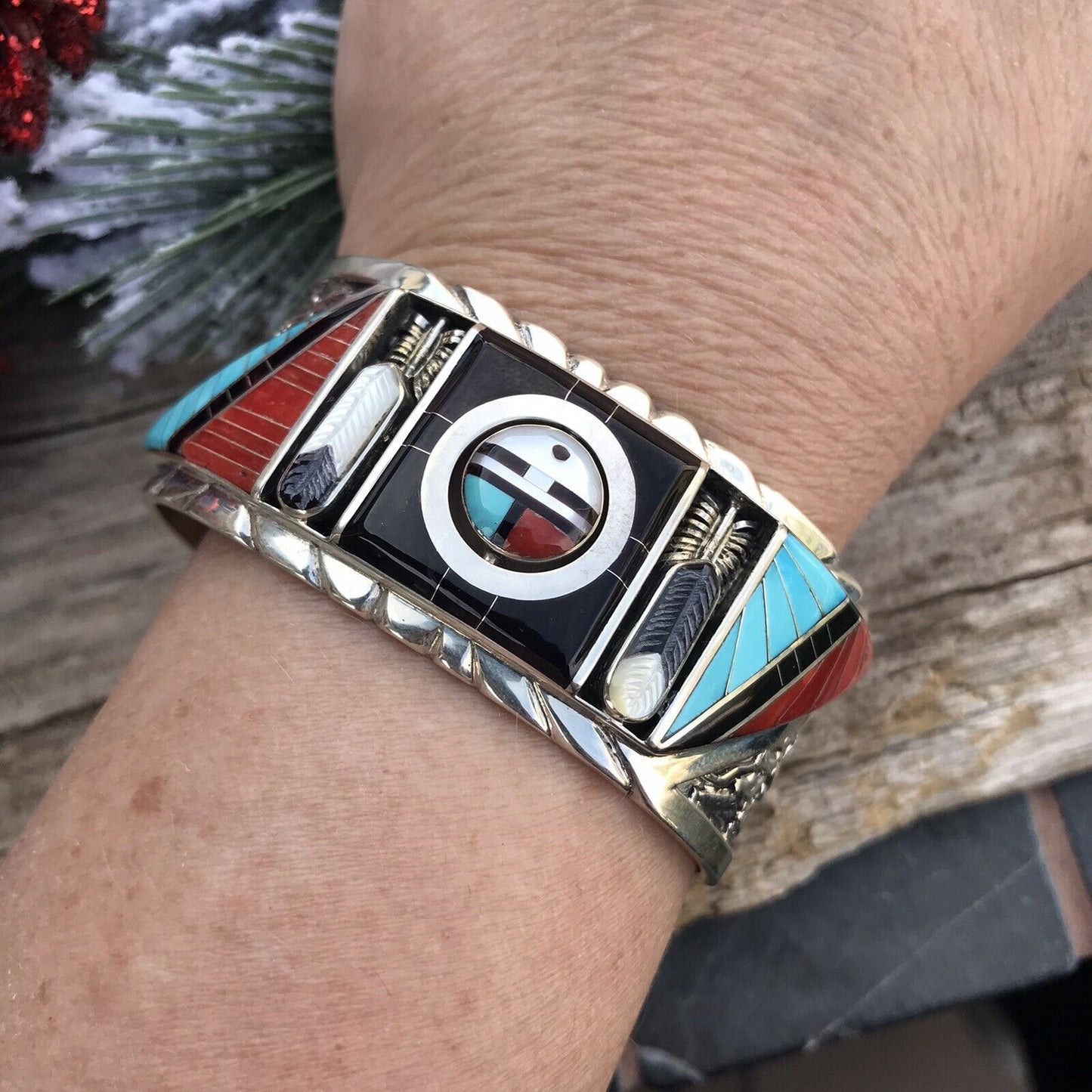 Don Dewa Zuni Sterling Silver Multi-stone SunFace Changer Bracelet Cuff