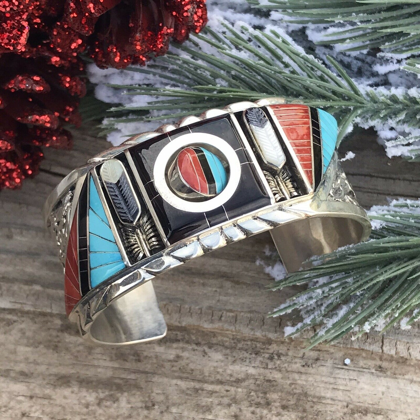 Don Dewa Zuni Sterling Silver Multi-stone SunFace Changer Bracelet Cuff