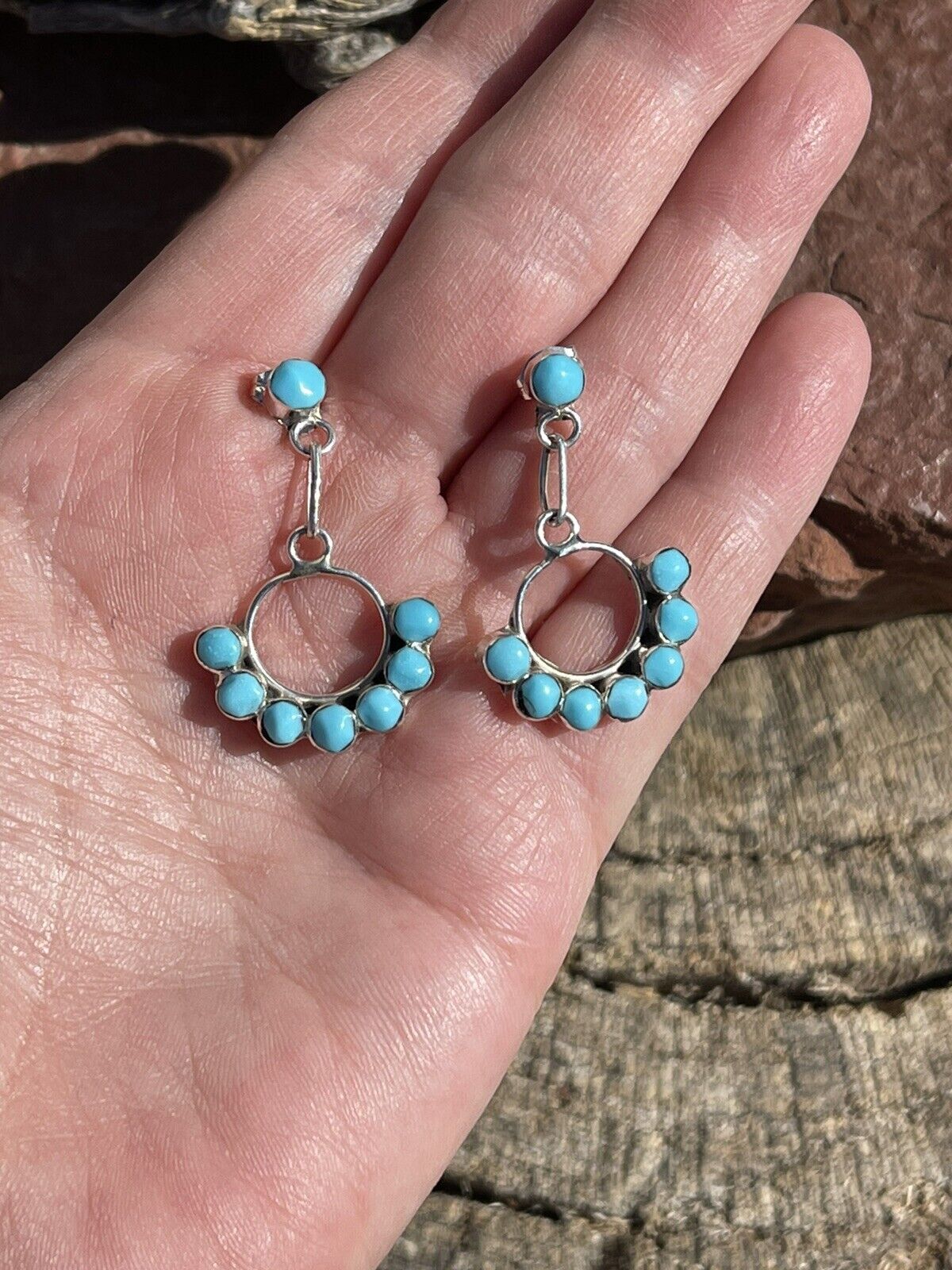 Zuni Sterling Silver & Turquoise Dangle Earrings