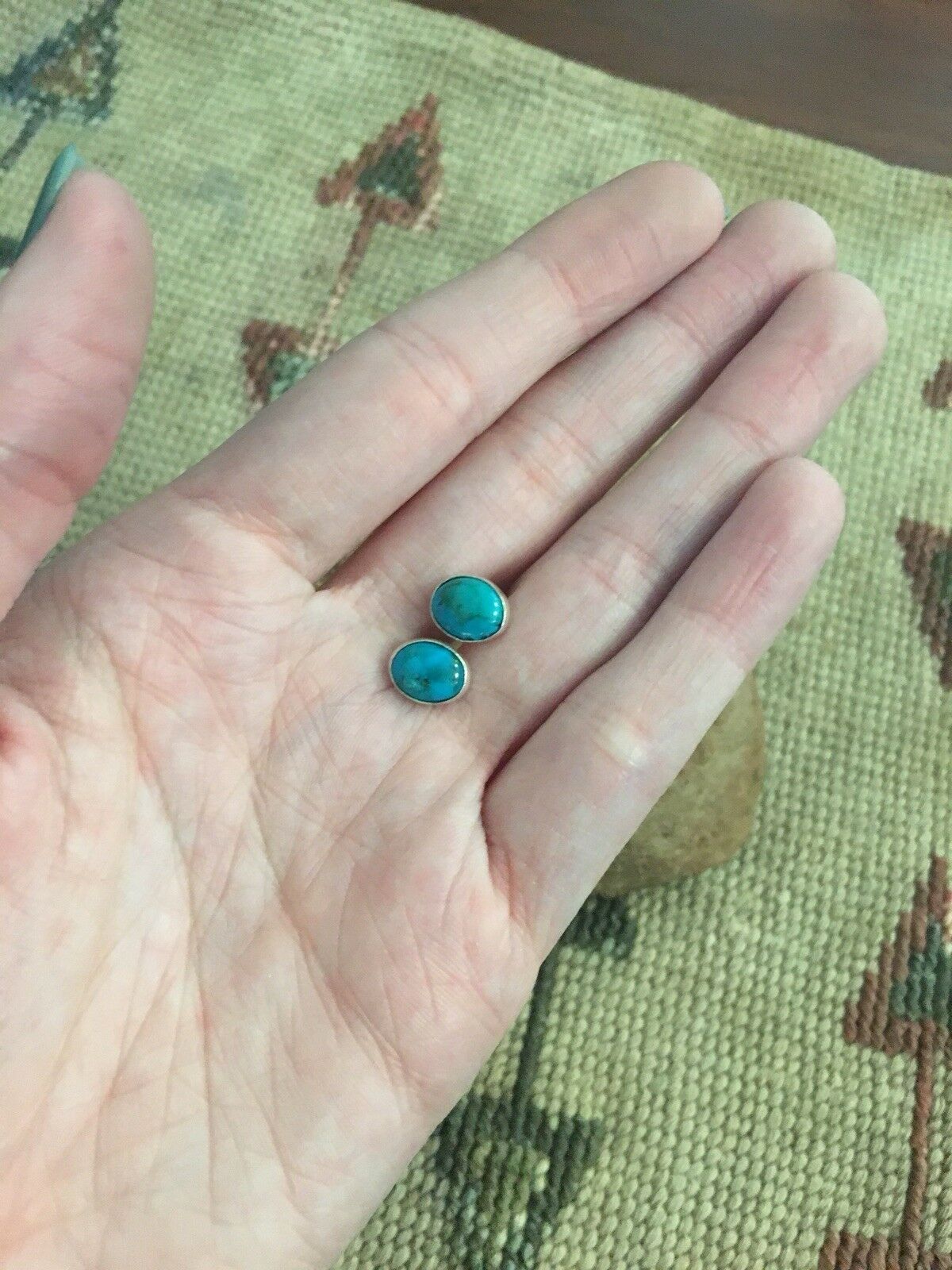 Beautiful Navajo Turquoise And Sterling Silver Studs