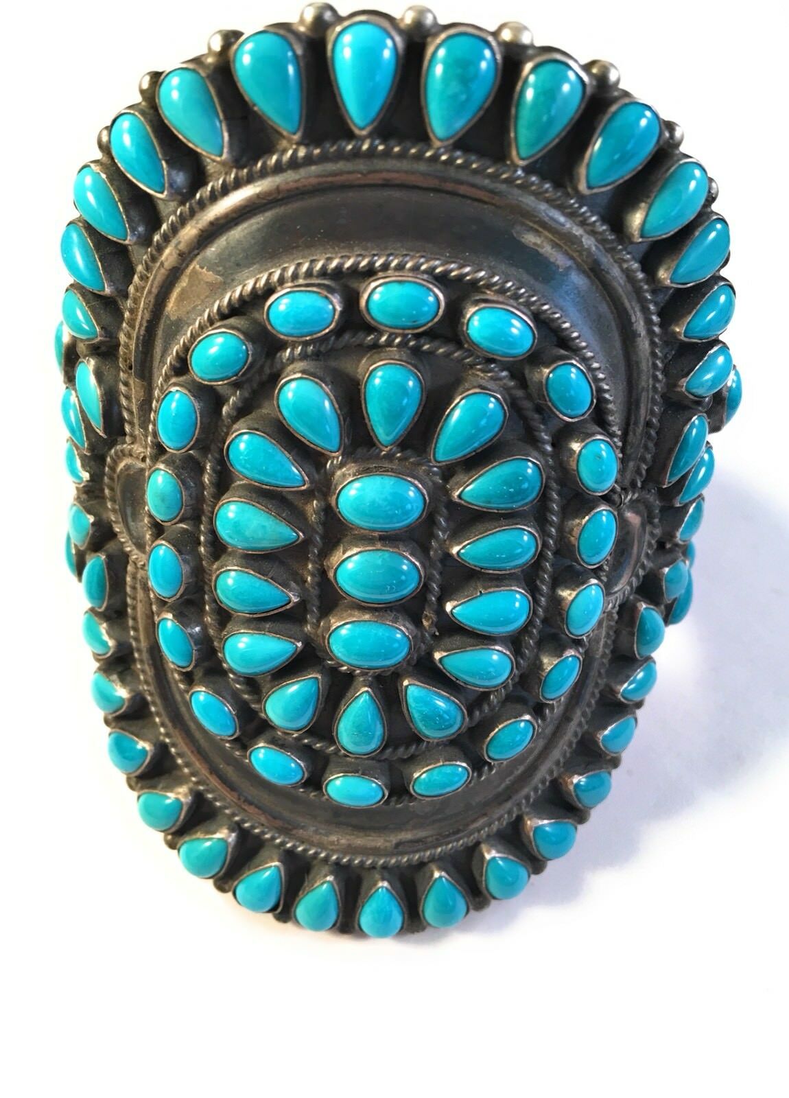 Anthony Skeets Navajo Cluster Turquoise & Sterling Silver Cuff Bracelet Signed