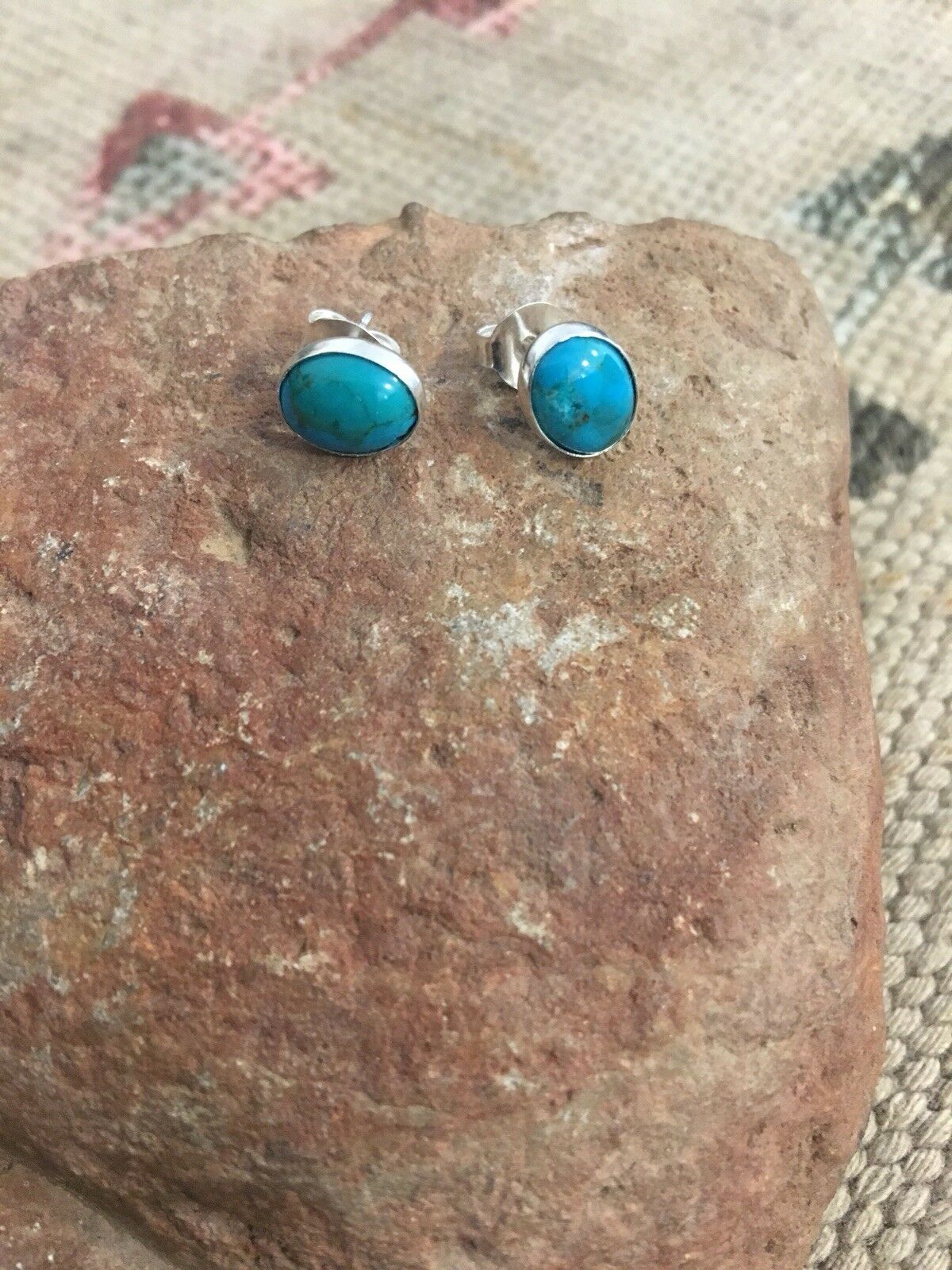 Beautiful Navajo Turquoise And Sterling Silver Studs