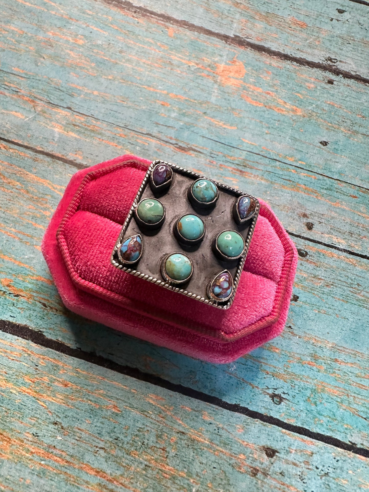 Beautiful Handmade Purple Dream Mojave, Turquoise And Sterling Silver Adjustable Ring