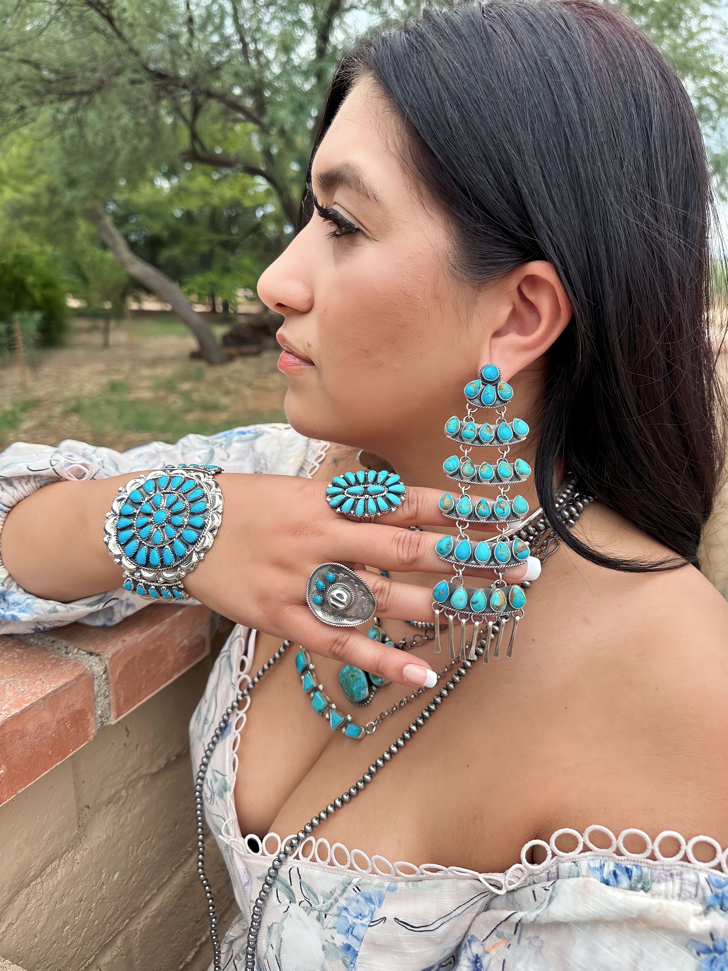 “Turquoise Treasure” Navajo Sterling Silver Turquoise Statement Dangle Earrings Signed