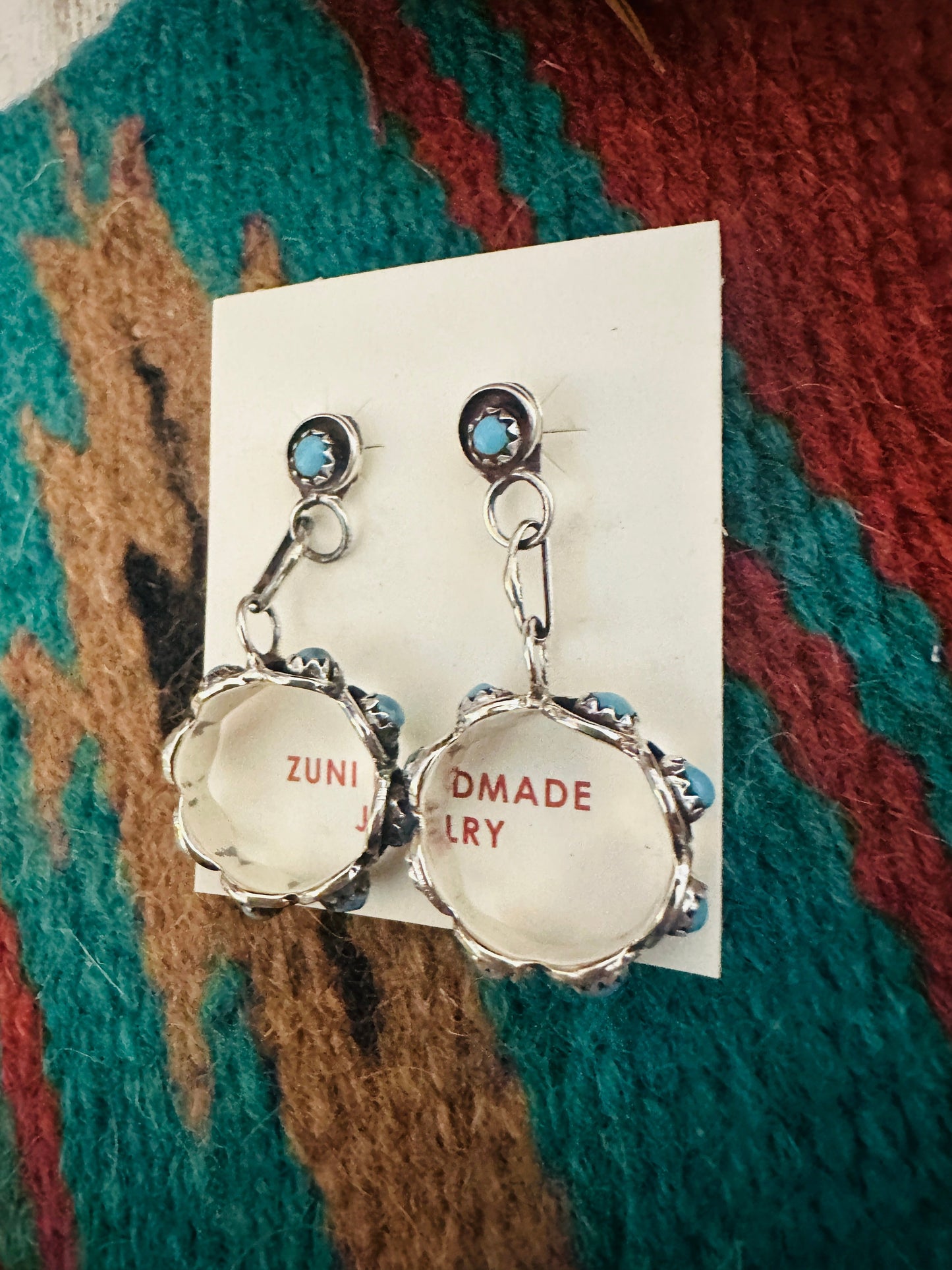 Zuni Turquoise & Sterling Silver Snake Eye Dangle Earrings