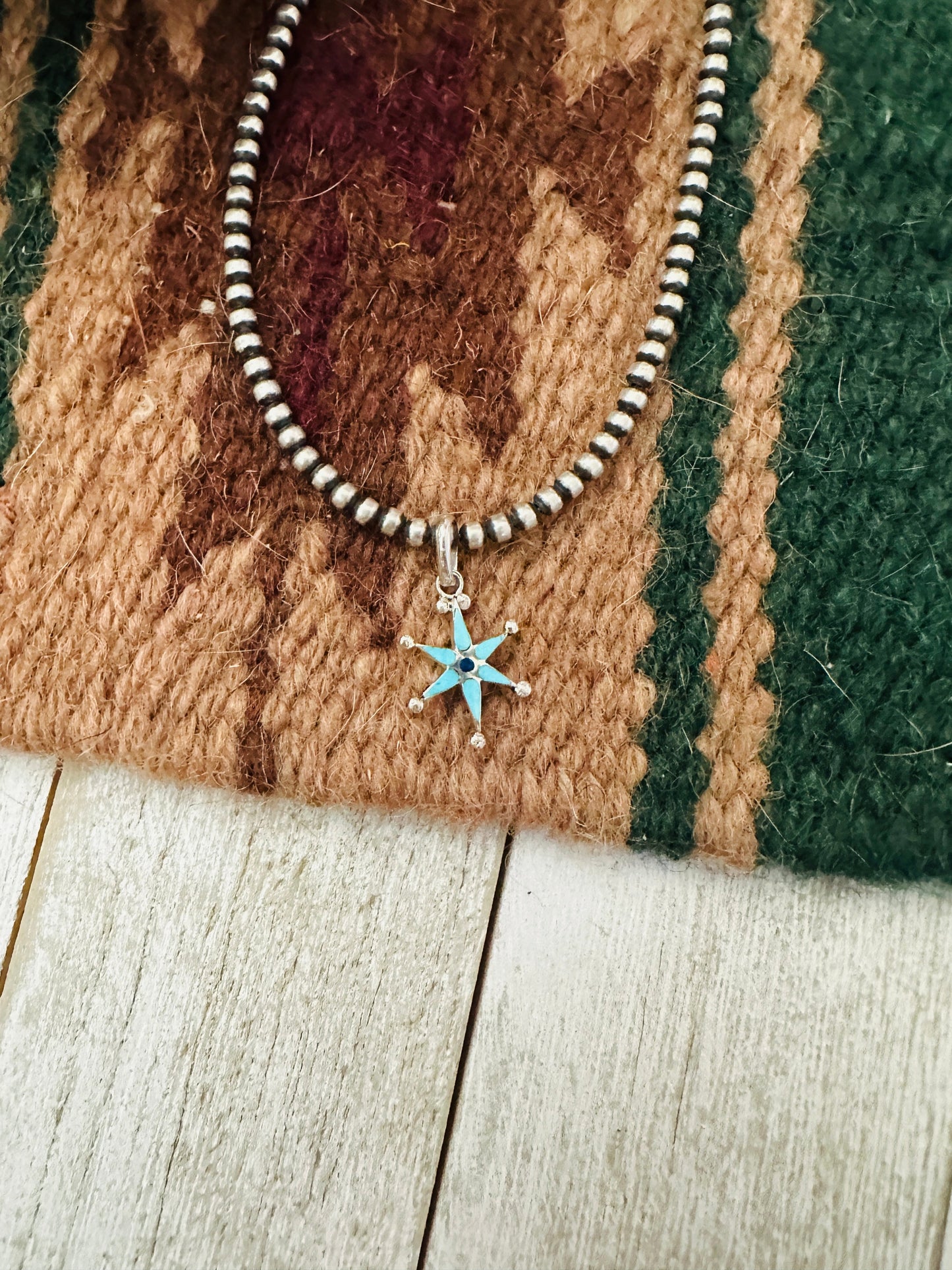 Zuni Sterling Silver, Turquoise & Lapis Mini Star Pendant Signed