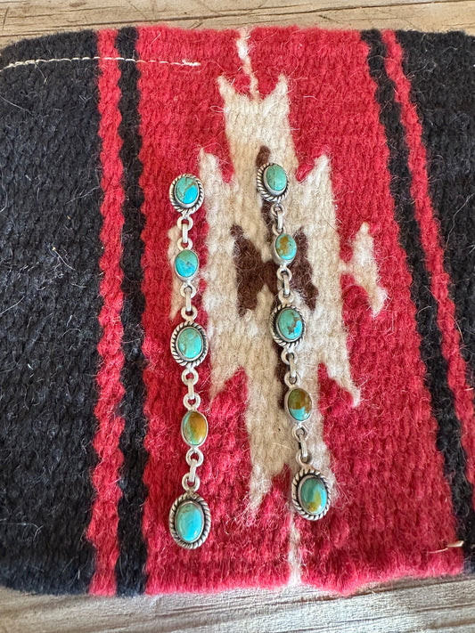 5 Stone Handmade Natural Turquoise and Sterling Silver Dangles