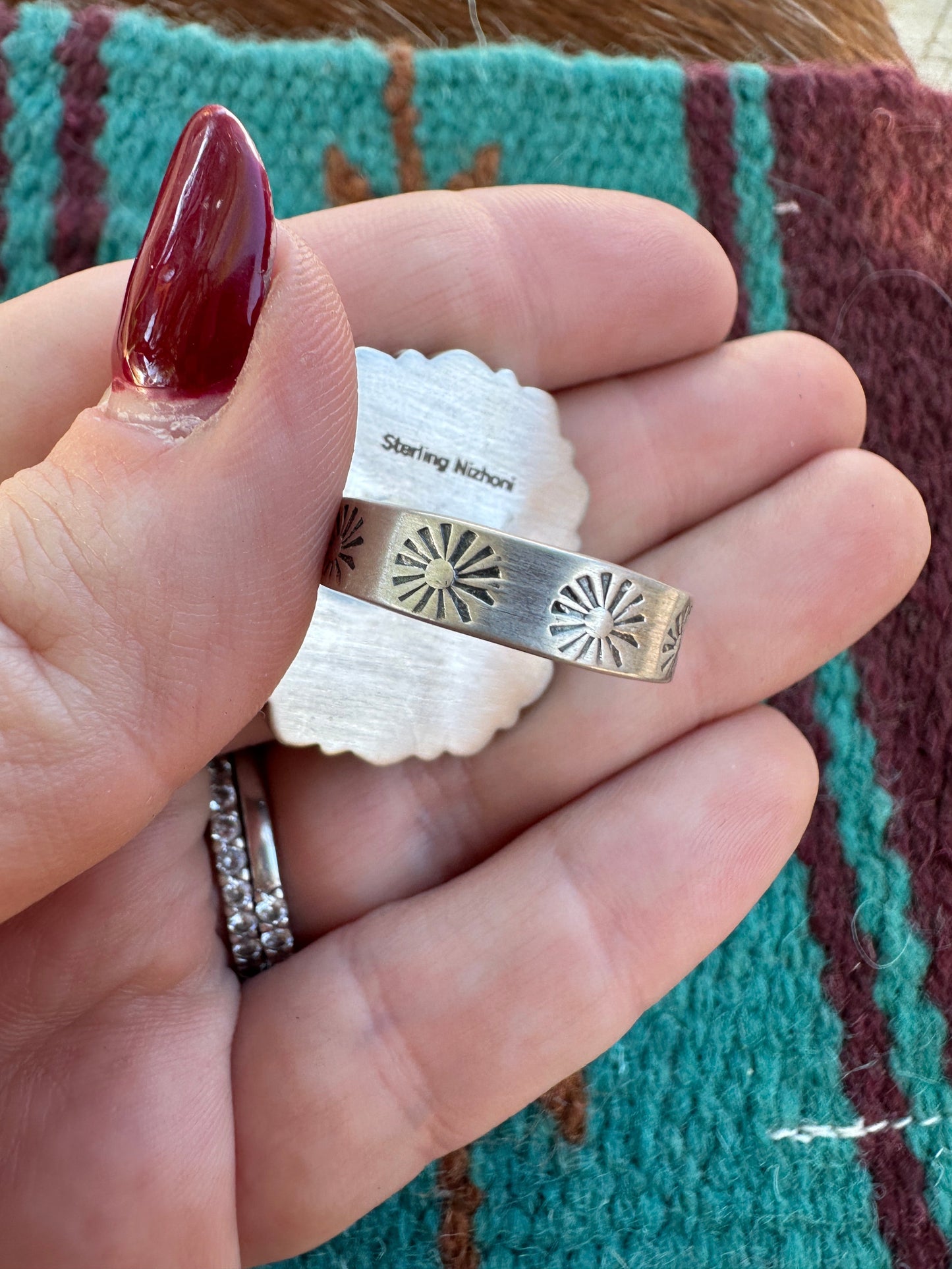 Beautiful Sterling Silver, Turquoise & Orange Spiny Adjustable Ring