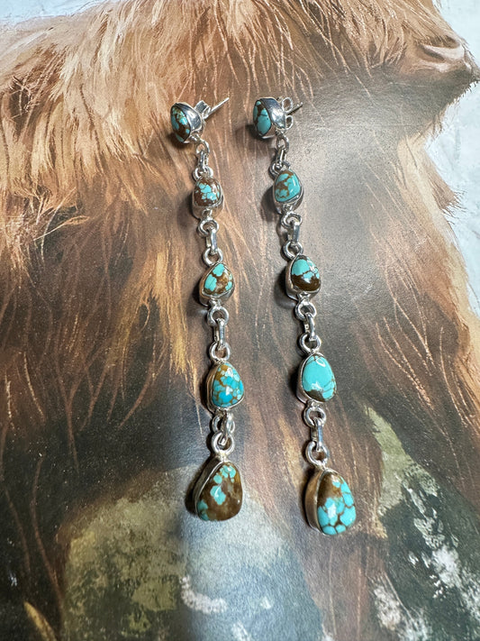 Handmade Number 8 Turquoise and Sterling Silver 5 Stone Dangles