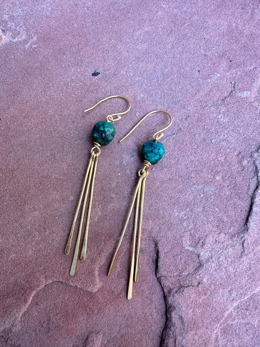 “The Golden Collection” Western Fringe Turquoise & Gold Plated Sterling Silver Earrings