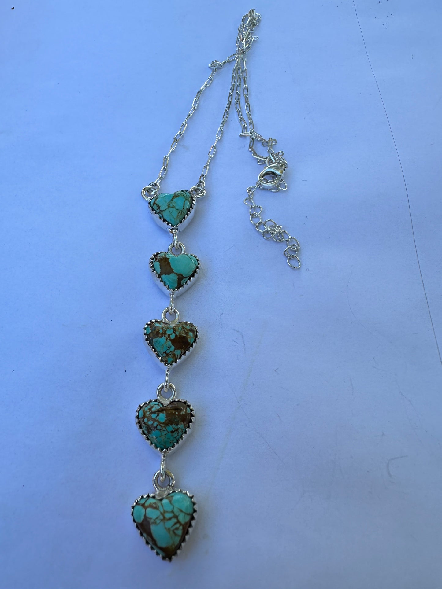 Beautiful Handmade Sterling Silver & Number 8 Turquoise Drop Heart Necklace