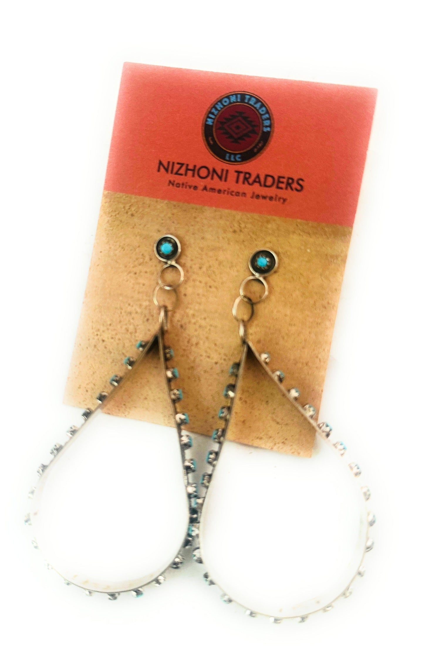 Zuni Turquoise & Sterling Silver Snake Eye Dangle Earrings