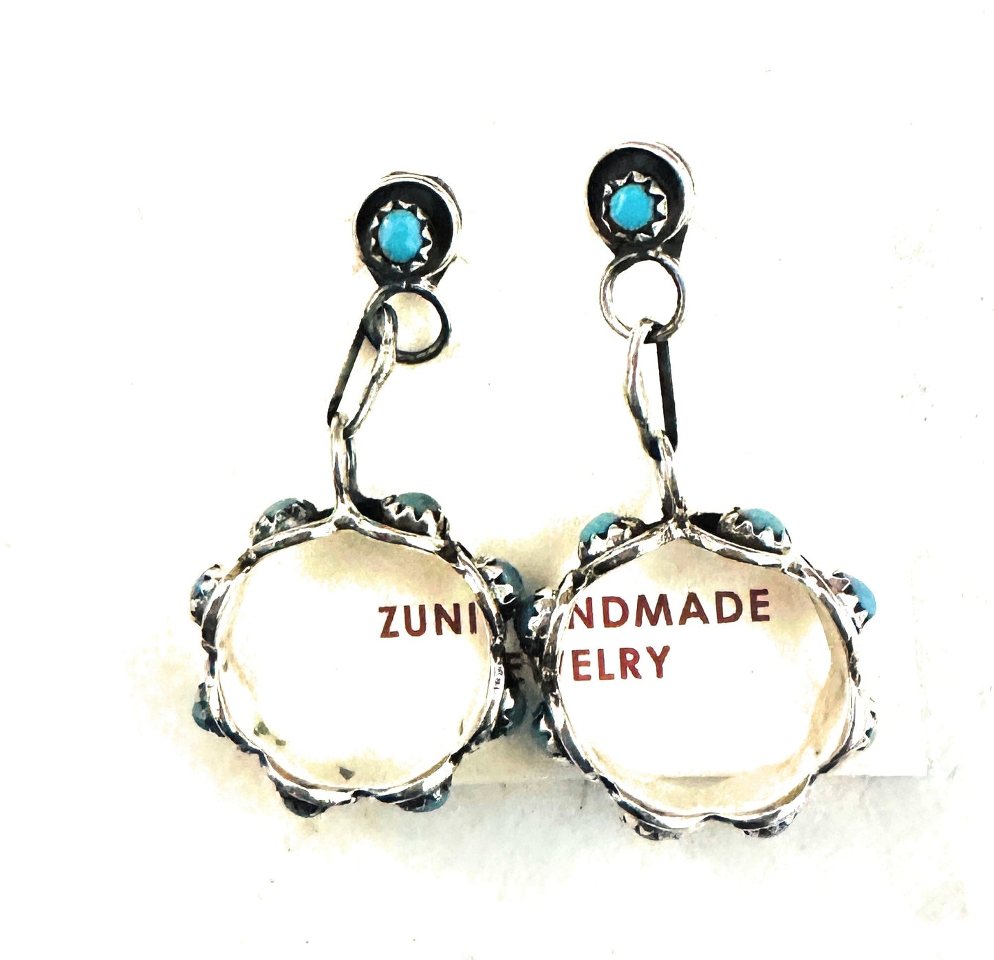 Zuni Turquoise & Sterling Silver Snake Eye Dangle Earrings