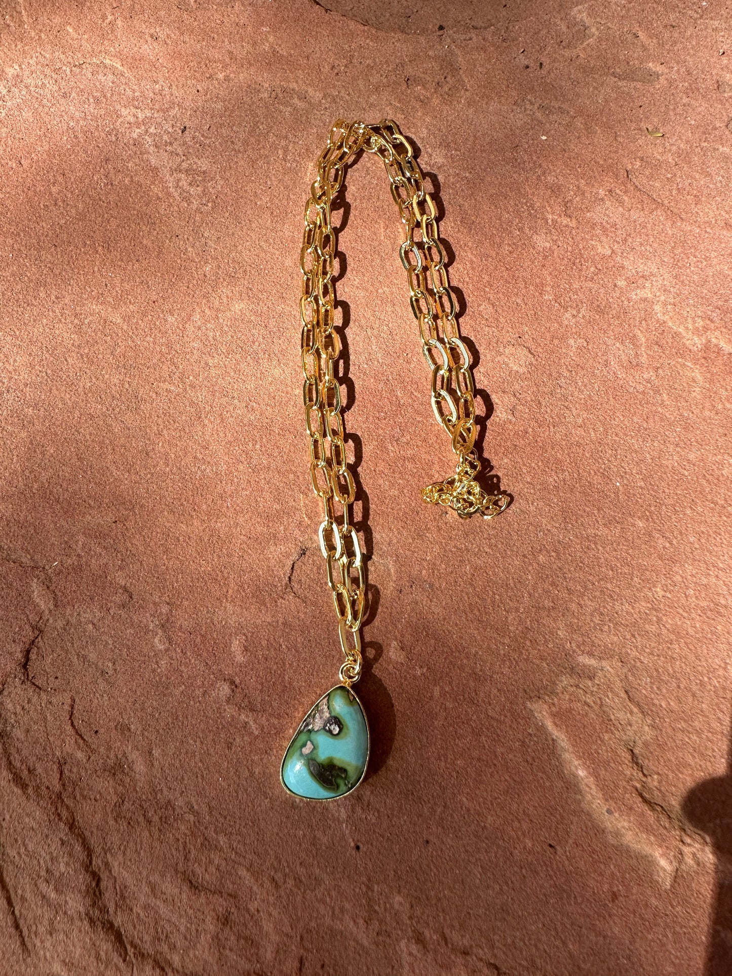 “The Golden Collection” THE SONORAN Handmade Natural Sonoran Mountain Turquoise 14k Gold Plated Necklace