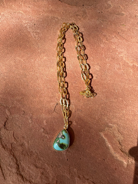 “The Golden Collection” THE SONORAN Handmade Natural Sonoran Mountain Turquoise 14k Gold Plated Necklace