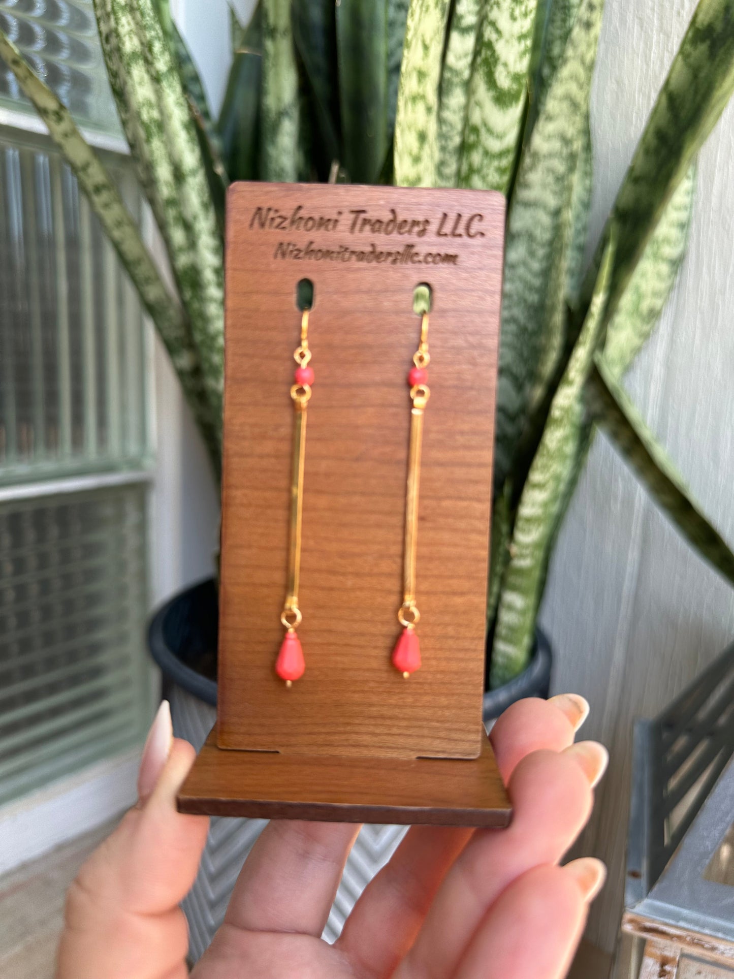 “The Golden Collection” Peach Drop Handmade Coral Colored Beaded & 14k Gold Plated Earrings