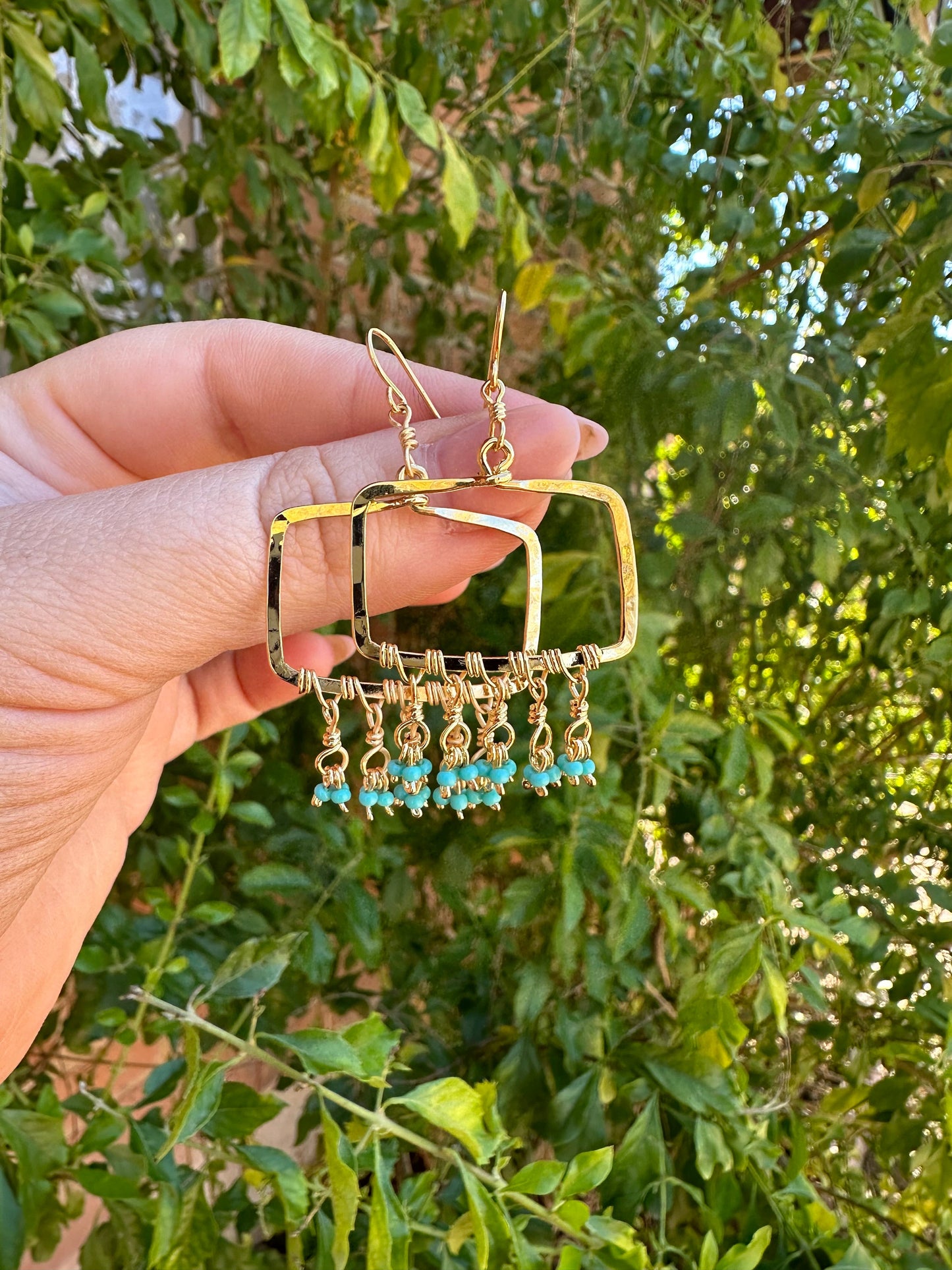 “The Golden Collection” Backyard Blues Handmade Turquoise Beaded & 14k Gold Plated Earrings