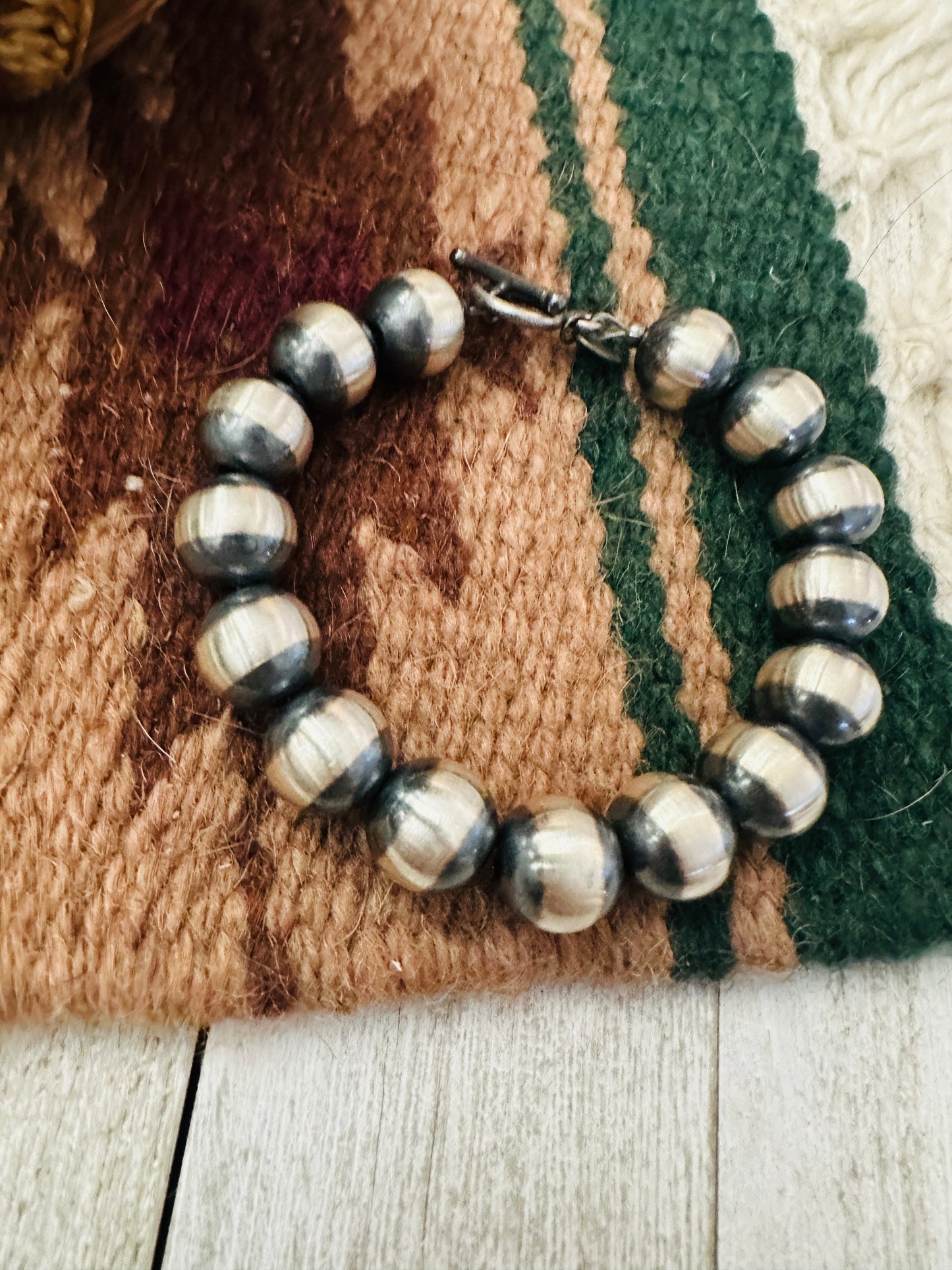 Navajo 12mm Sterling Silver Pearl Beaded Bracelet