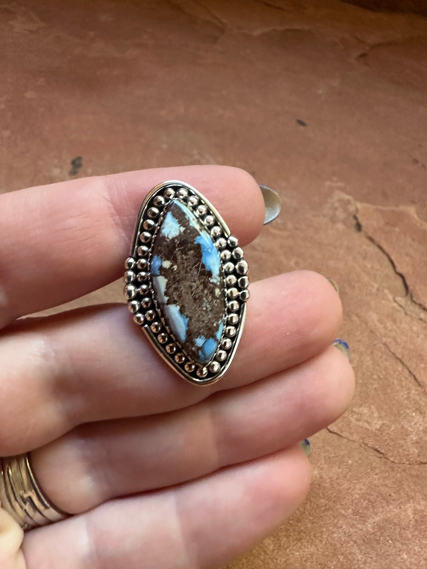 Beautiful Handmade Golden Hills Turquoise And Sterling Silver Adjustable Ring Style 1