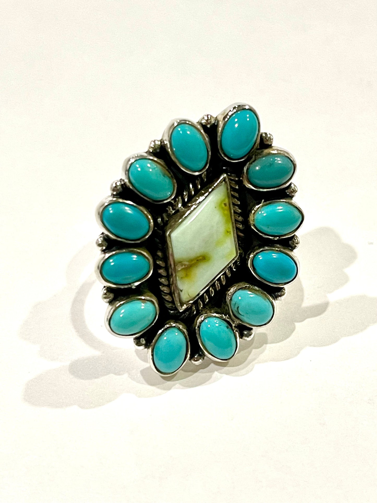 Beautiful Handmade Palomino Variscite, Turquoise And Sterling Silver Adjustable Ring