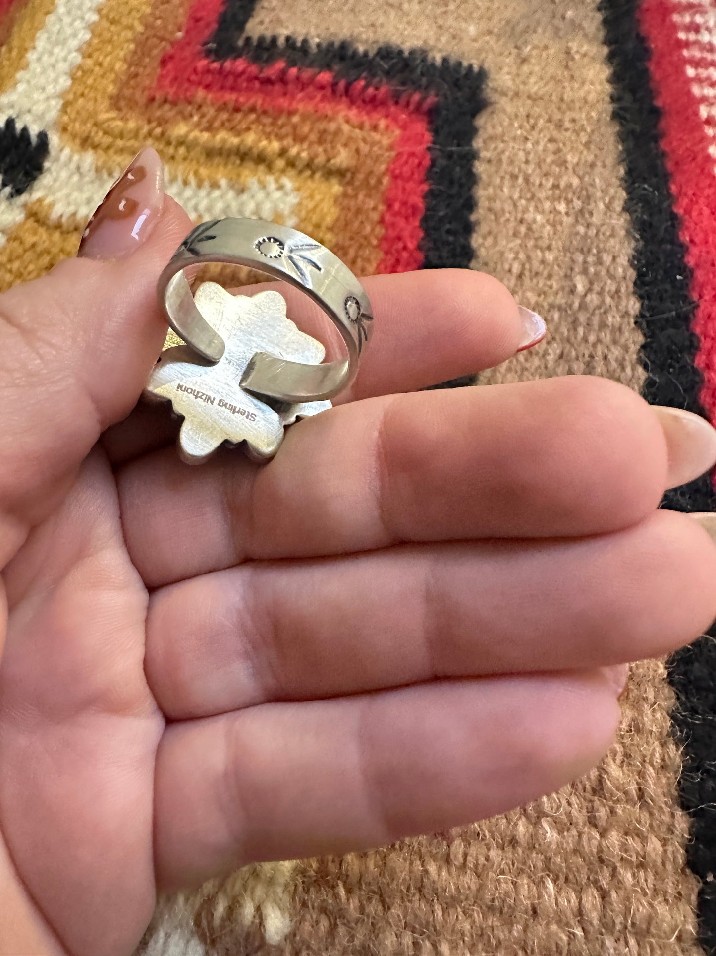 Beautiful Handmade White Buffalo And Sterling Silver Adjustable Cluster Flower Ring