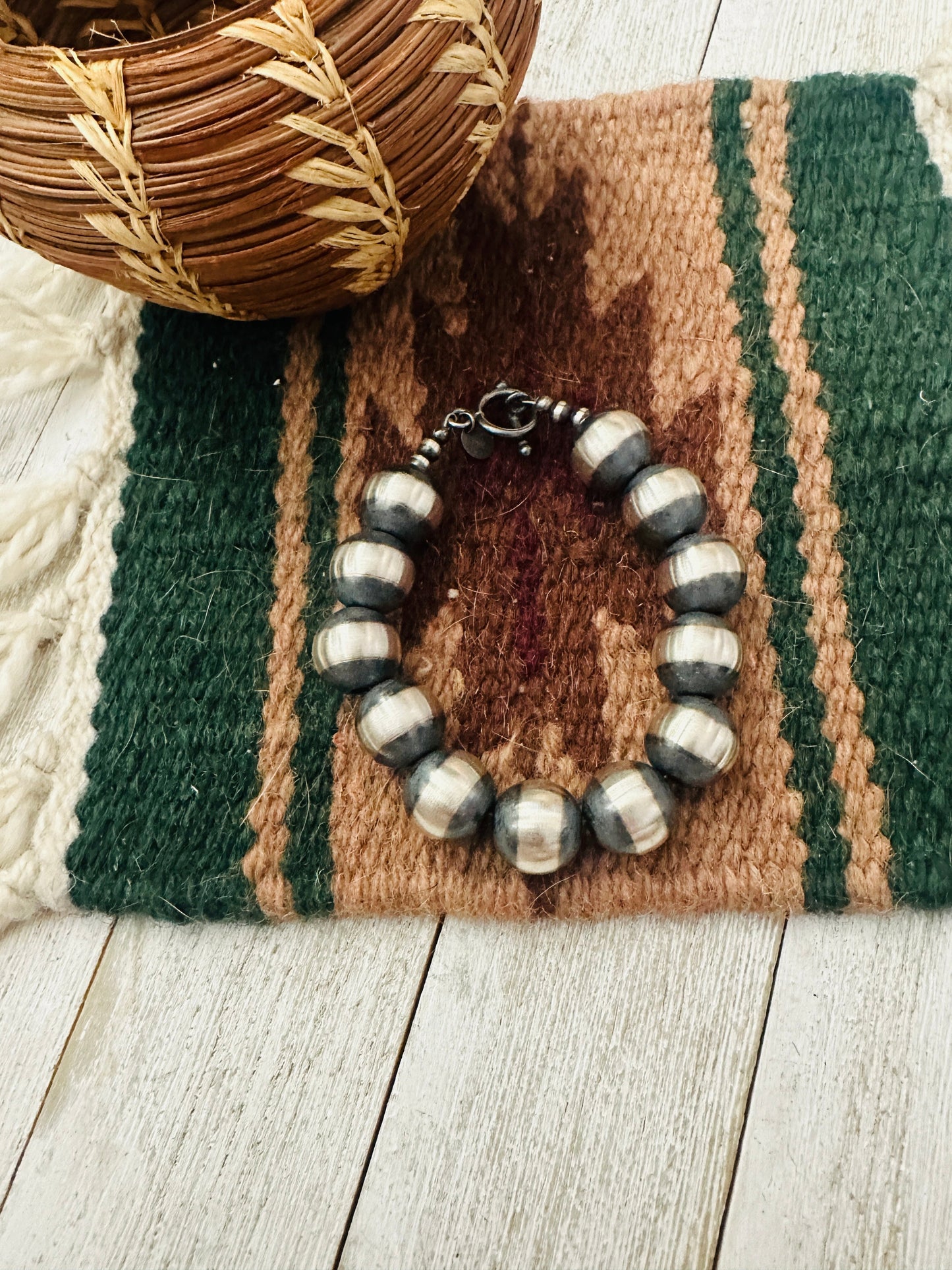 Navajo 14mm Sterling Silver Pearl Beaded Bracelet