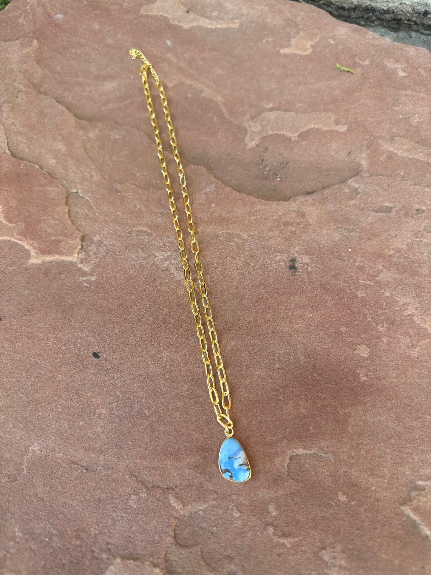 “The Golden Collection” THE GOLDIES Handmade Natural Golden Hills Turquoise 14k Gold Plated Necklace TEARDROP