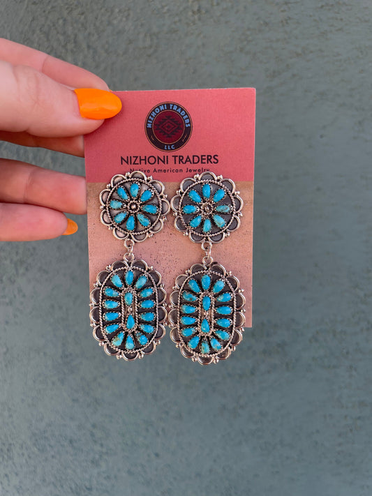 “The Girl Power” Navajo Sterling Silver Turquoise Dangle Earrings