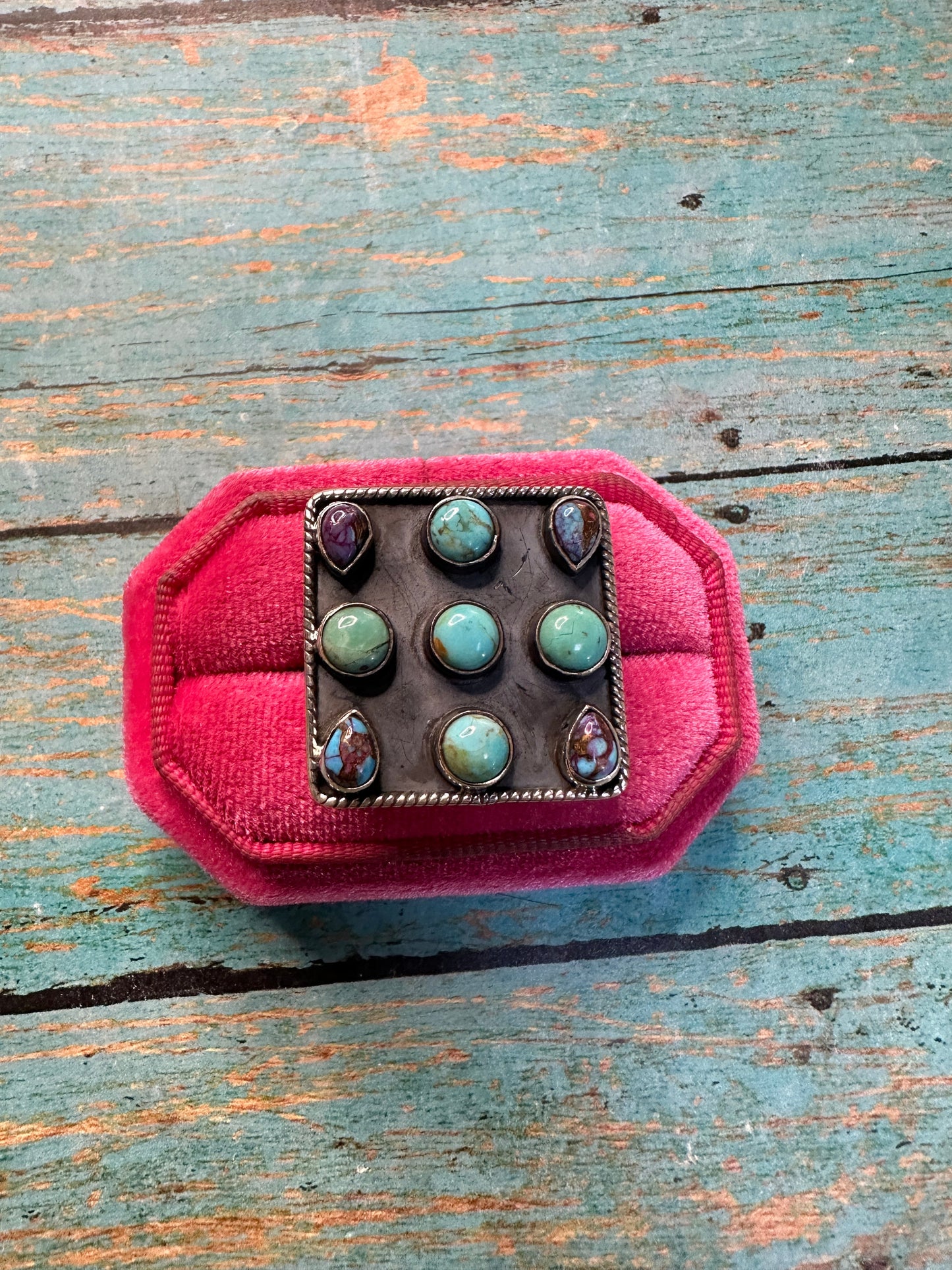 Beautiful Handmade Purple Dream Mojave, Turquoise And Sterling Silver Adjustable Ring