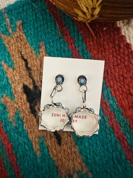 Zuni Turquoise & Sterling Silver Snake Eye Dangle Earrings