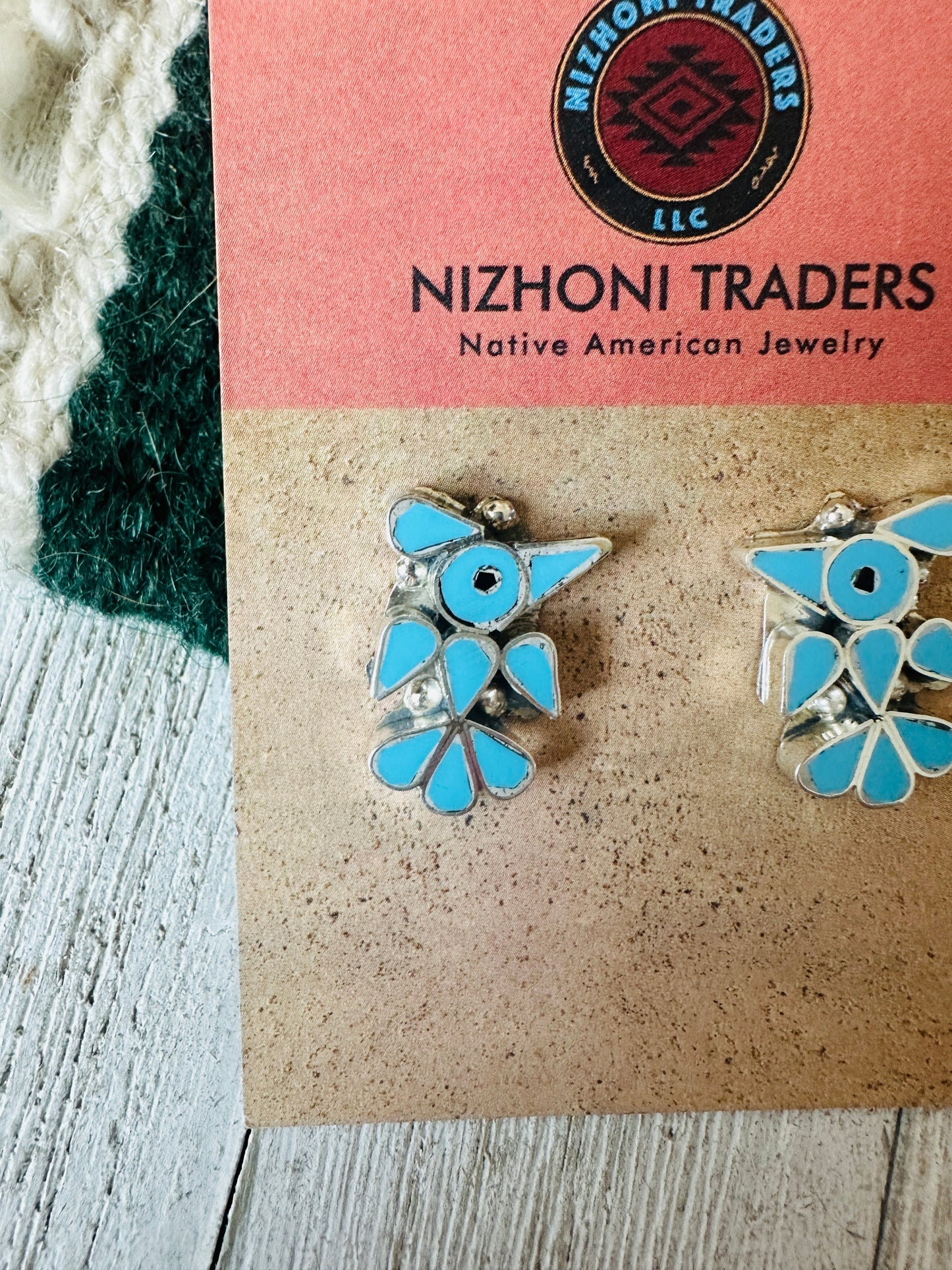 Zuni Sterling Silver & Turquoise Thunderbird Post Earrings