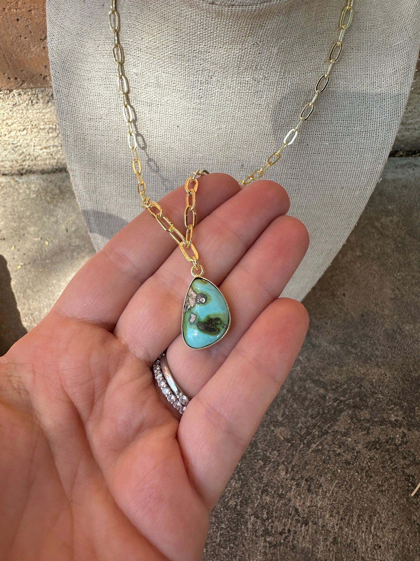 “The Golden Collection” THE SONORAN Handmade Natural Sonoran Mountain Turquoise 14k Gold Plated Necklace