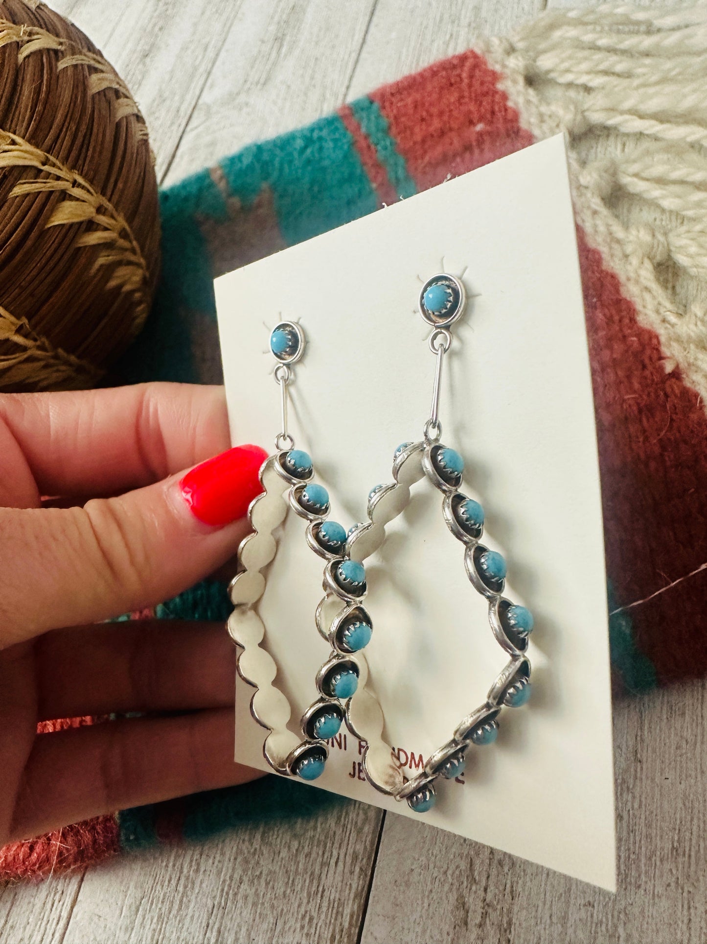 Zuni Turquoise & Sterling Silver Snake Eye Dangle Earrings