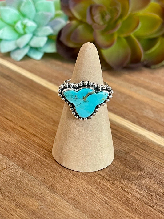 Beautiful Handmade Turquoise And Sterling Silver Adjustable Cow Head Ring