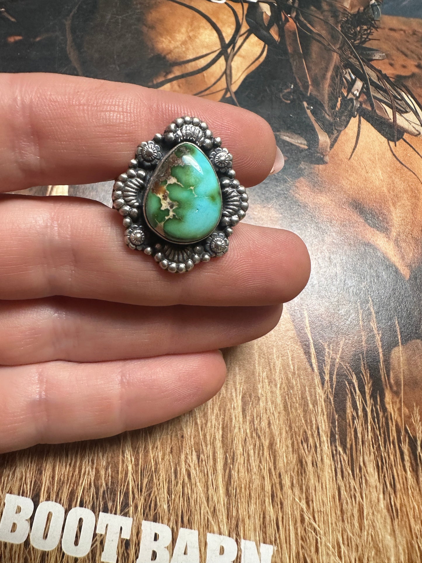 Beautiful Handmade Sonoran Mountain Turquoise And Sterling Silver Adjustable Single Stone Ring