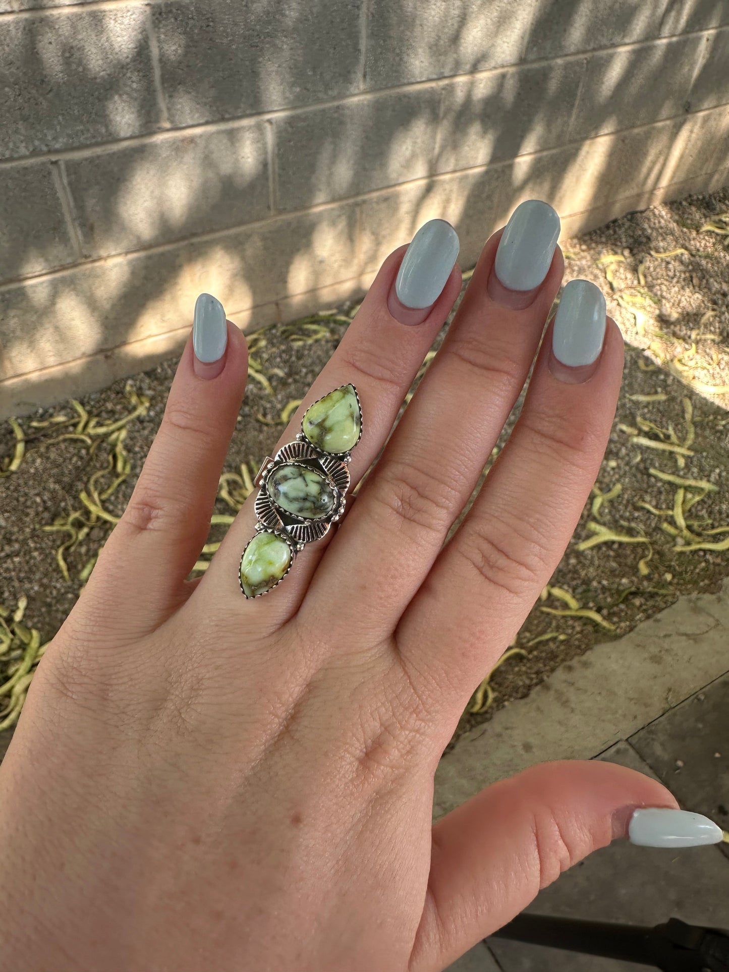 Beautiful Handmade Palomino Turquoise And Sterling Silver Adjustable 3 Stone Ring