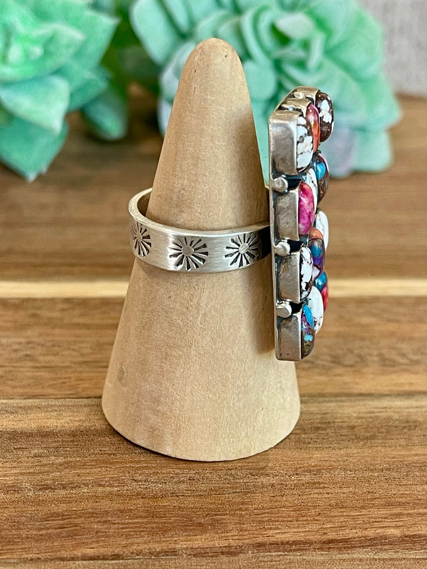 Beautiful Handmade Multi Stone And Sterling Silver Adjustable Ring