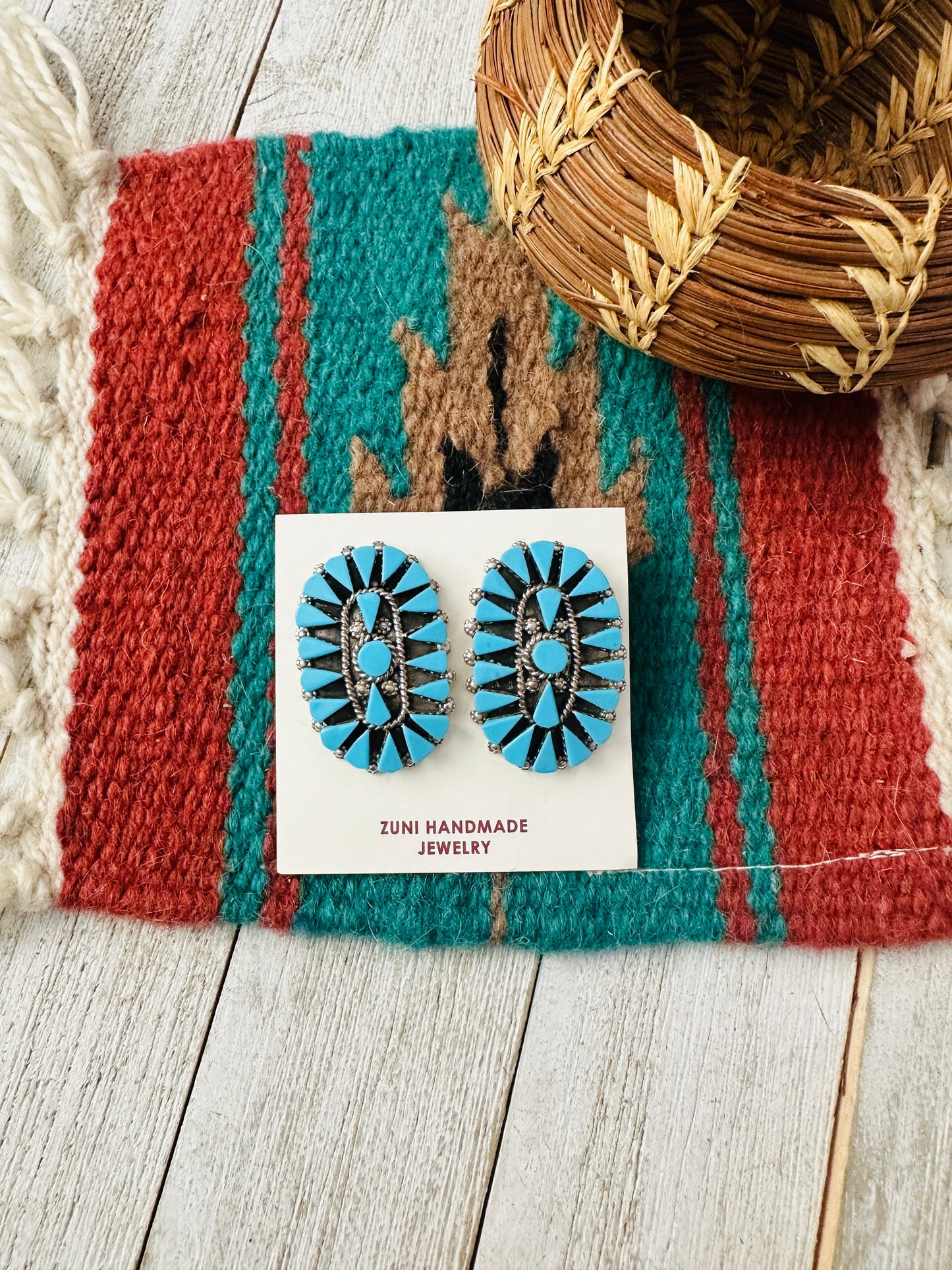 Zuni Sterling Silver & Turquoise Cluster Post Earrings