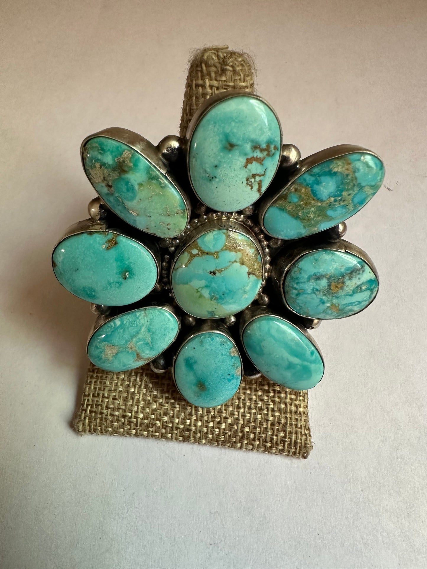 Beautiful Navajo Sterling Silver & Golden Hills Turquoise Statement Ring Size 9.5 Signed Travis J