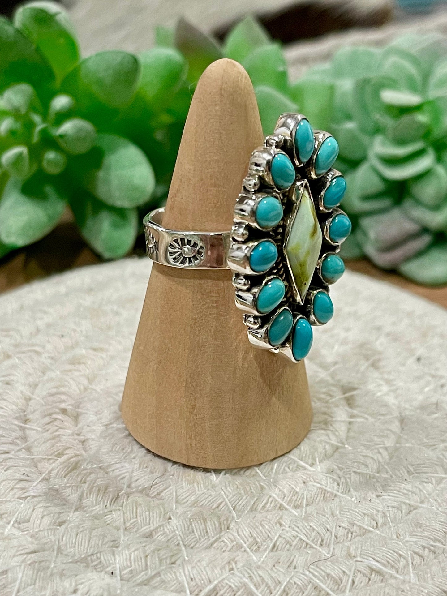 Beautiful Handmade Palomino Variscite, Turquoise And Sterling Silver Adjustable Ring