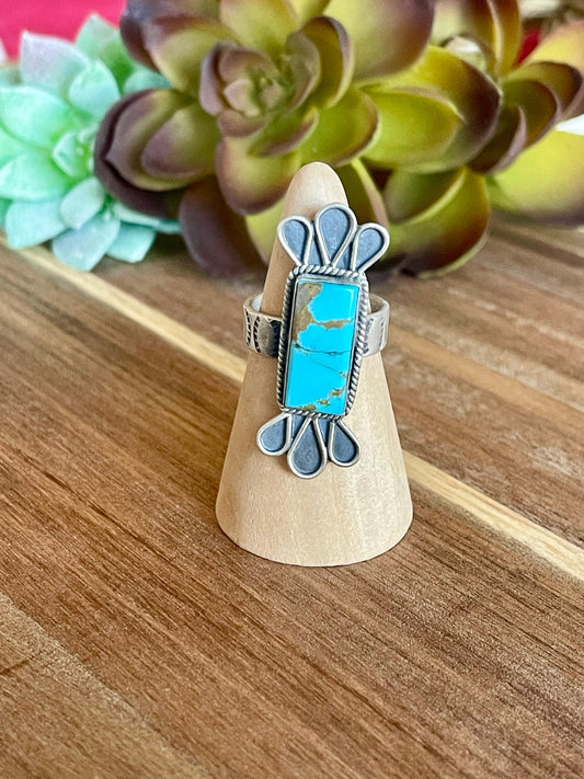 Beautiful Handmade Turquoise And Sterling Silver Adjustable  Ring