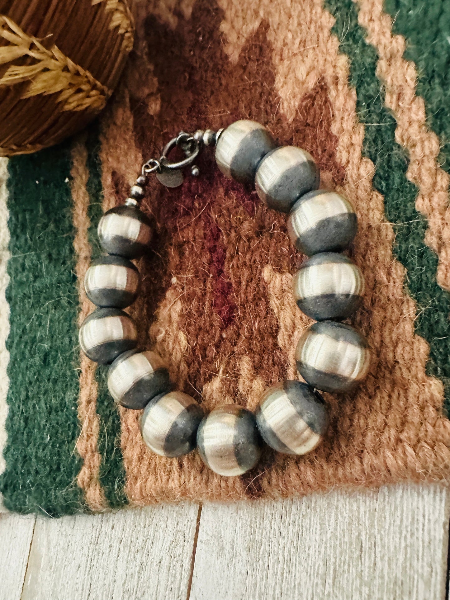 Navajo 14mm Sterling Silver Pearl Beaded Bracelet